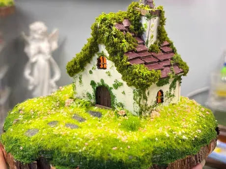 Enchanted Mossy Roof Fairy Cottage - Handmade Miniature with Glowing Lights Enchanted Mossy Roof Fairy Cottage - Handmade Miniature with Glowing Lights