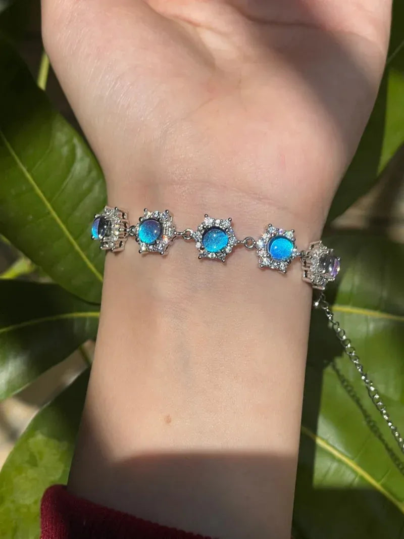 Butterfly Wing Bracelet – Nature-Inspired Specimen Jewelry with Blue Wings Hexagon Snowflake Style