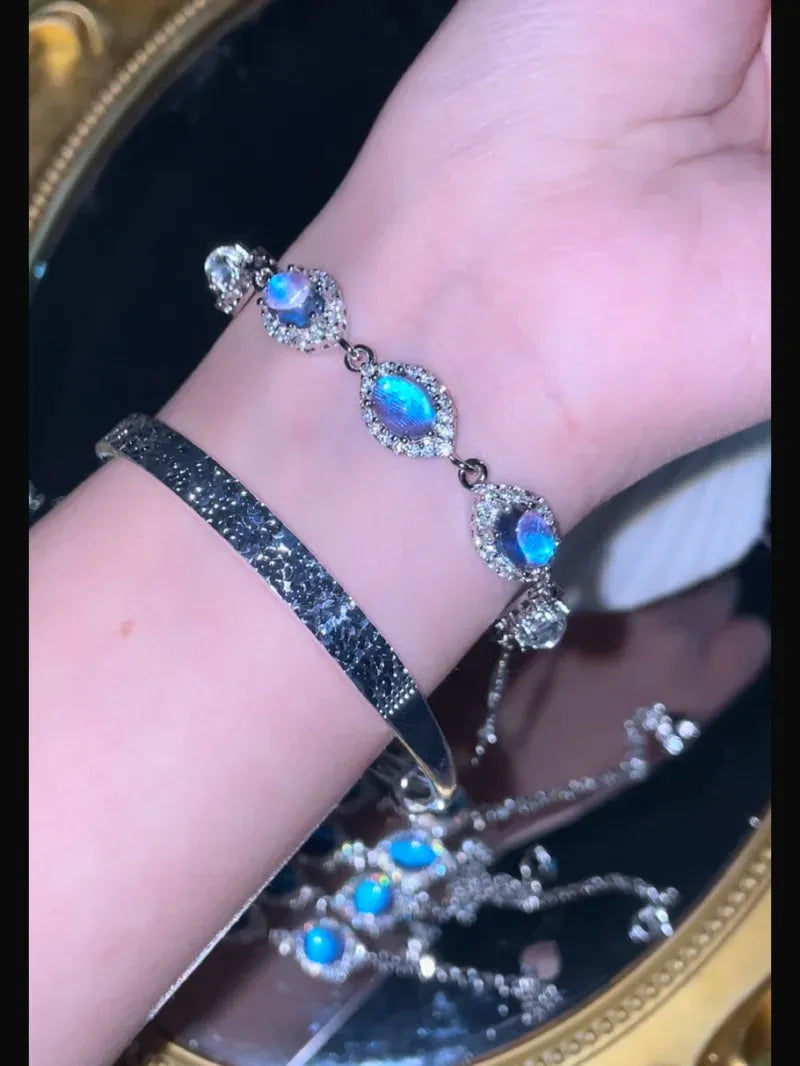 Butterfly Wing Bracelet – Nature-Inspired Specimen Jewelry with Blue Wings Oval Full Pave Style