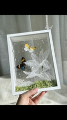 Ethereal Duo – Butterfly Specimen Frame with Artistic Plastic Leaves