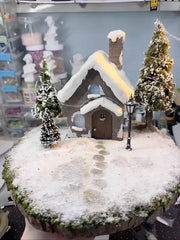 Handmade Snowy Cottage Diorama with Lights – Winter Wonderland Miniature