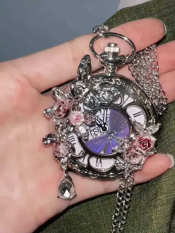 Butterfly & Rose Pocket Watch – Handcrafted Vintage Crystal Timepiece (Movable Hands) Butterfly & Rose Pocket Watch – Handcrafted Vintage Crystal Timepiece (Movable Hands)