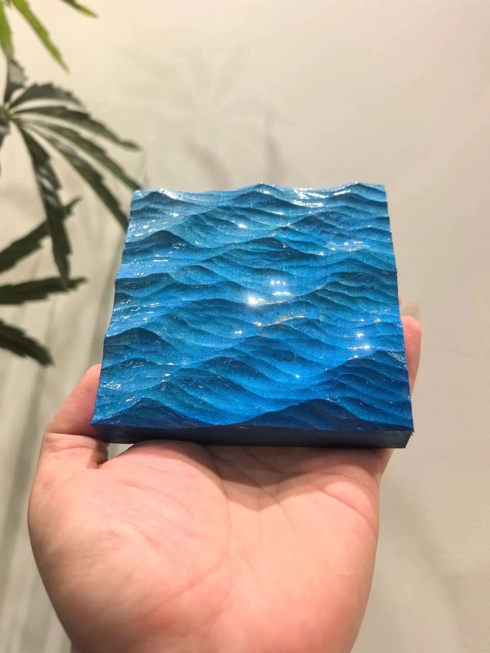 Hand-Carved Basswood Ocean Wave Art – Handmade Wooden Decorative Sculpture(100% Handmade) 10cm*10cm