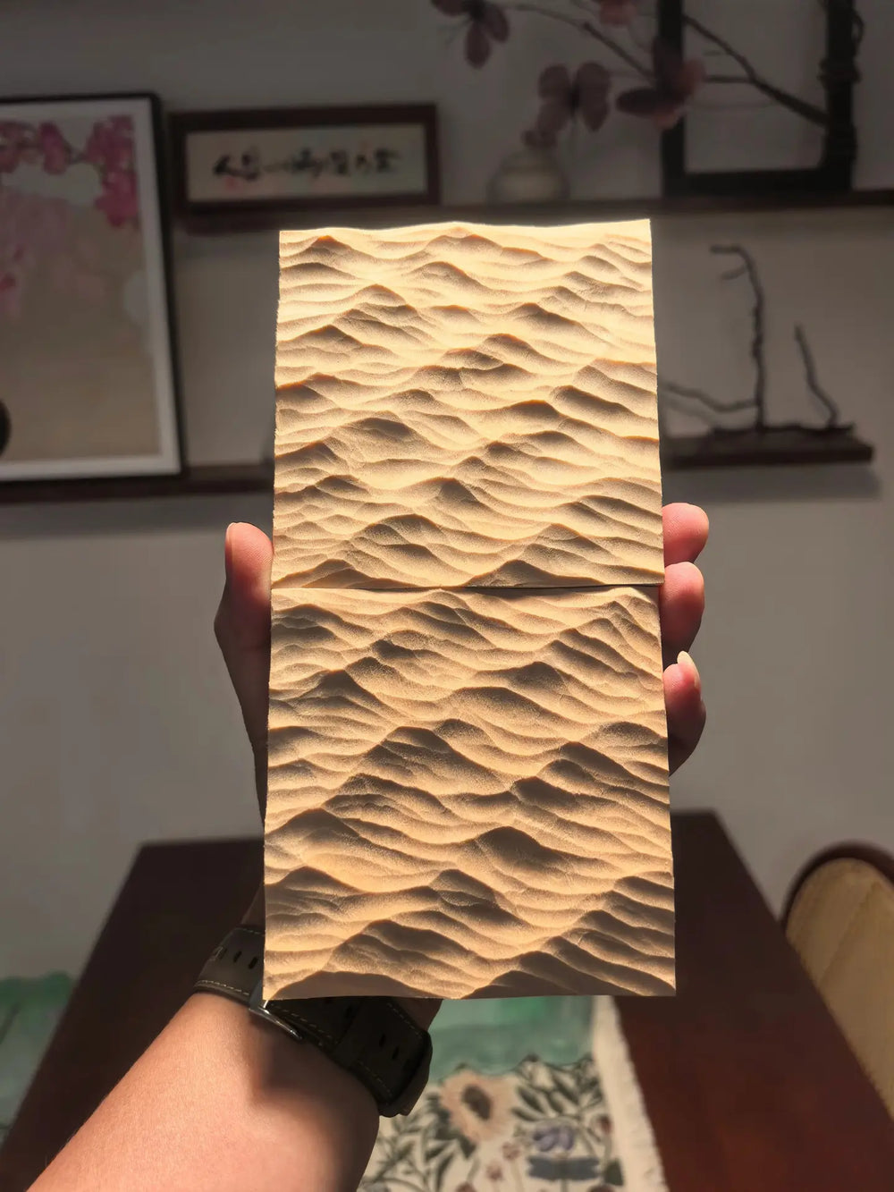 Hand-Carved Basswood Ocean Wave Art – Handmade Wooden Decorative Sculpture(100% Handmade)