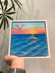 Hand-Carved Basswood Ocean Wave Art - "Sunset Horizon" | Handmade Wooden Decorative Sculpture