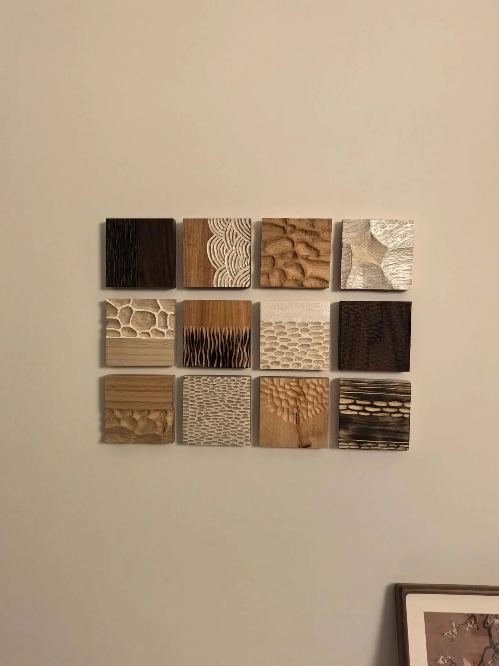 The Artisan Wood Block Gallery Set | Hand-Carved 3D Wall Art (Set of 27) 10cm*10cm