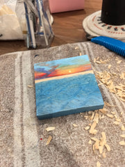 Hand-Carved Basswood Ocean Wave Art - "Sunset Horizon" | Handmade Wooden Decorative Sculpture