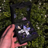 Enchanted Purple Butterfly Shadow Box - Handcrafted Moss & Mushroom Diorama Decor