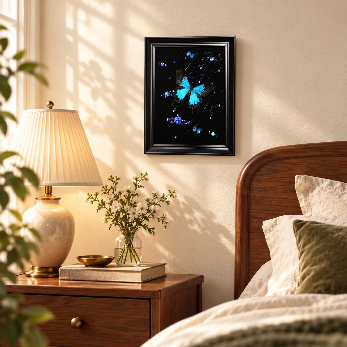 Celestial Blue Butterfly Frame – Galaxy-Inspired Butterfly Art