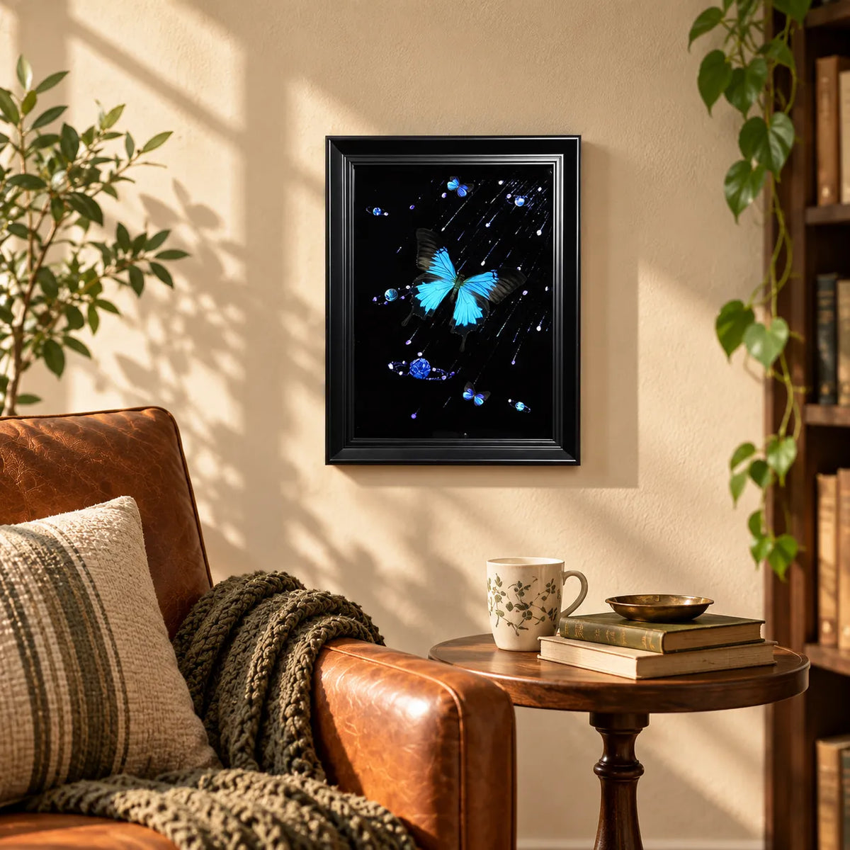 Celestial Blue Butterfly Frame – Galaxy-Inspired Butterfly Art