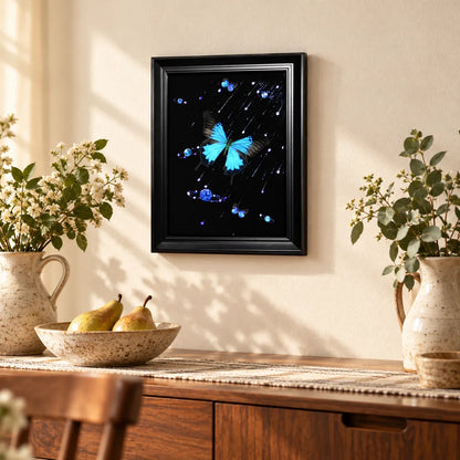Celestial Blue Butterfly Frame – Galaxy-Inspired Butterfly Art