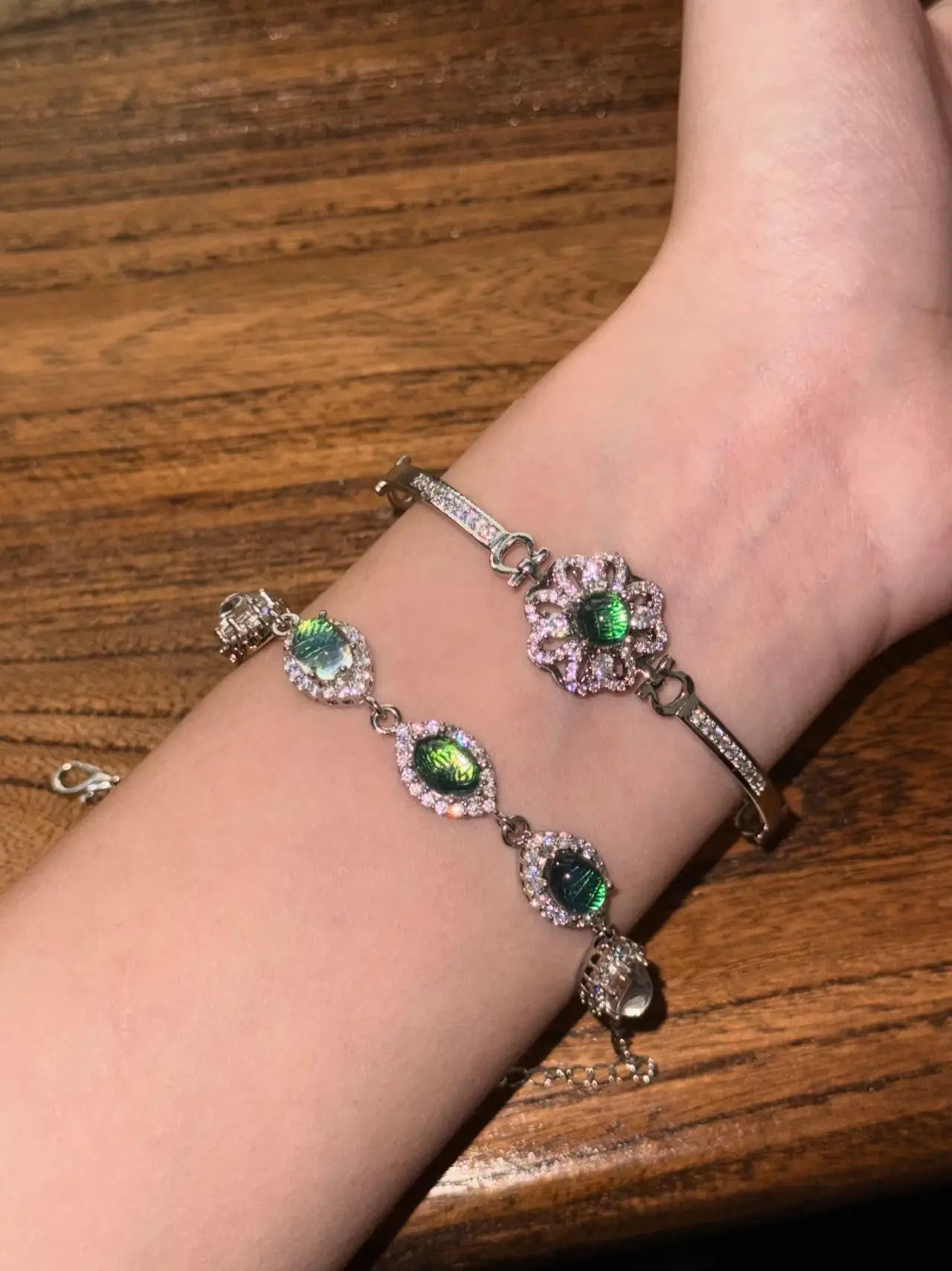 Whispers of the Dragonfly – Iridescent Green Bracelet