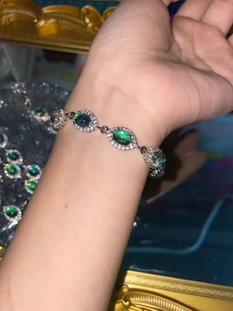 Whispers of the Dragonfly – Iridescent Green Bracelet Iridescent Green Oval Bracelet