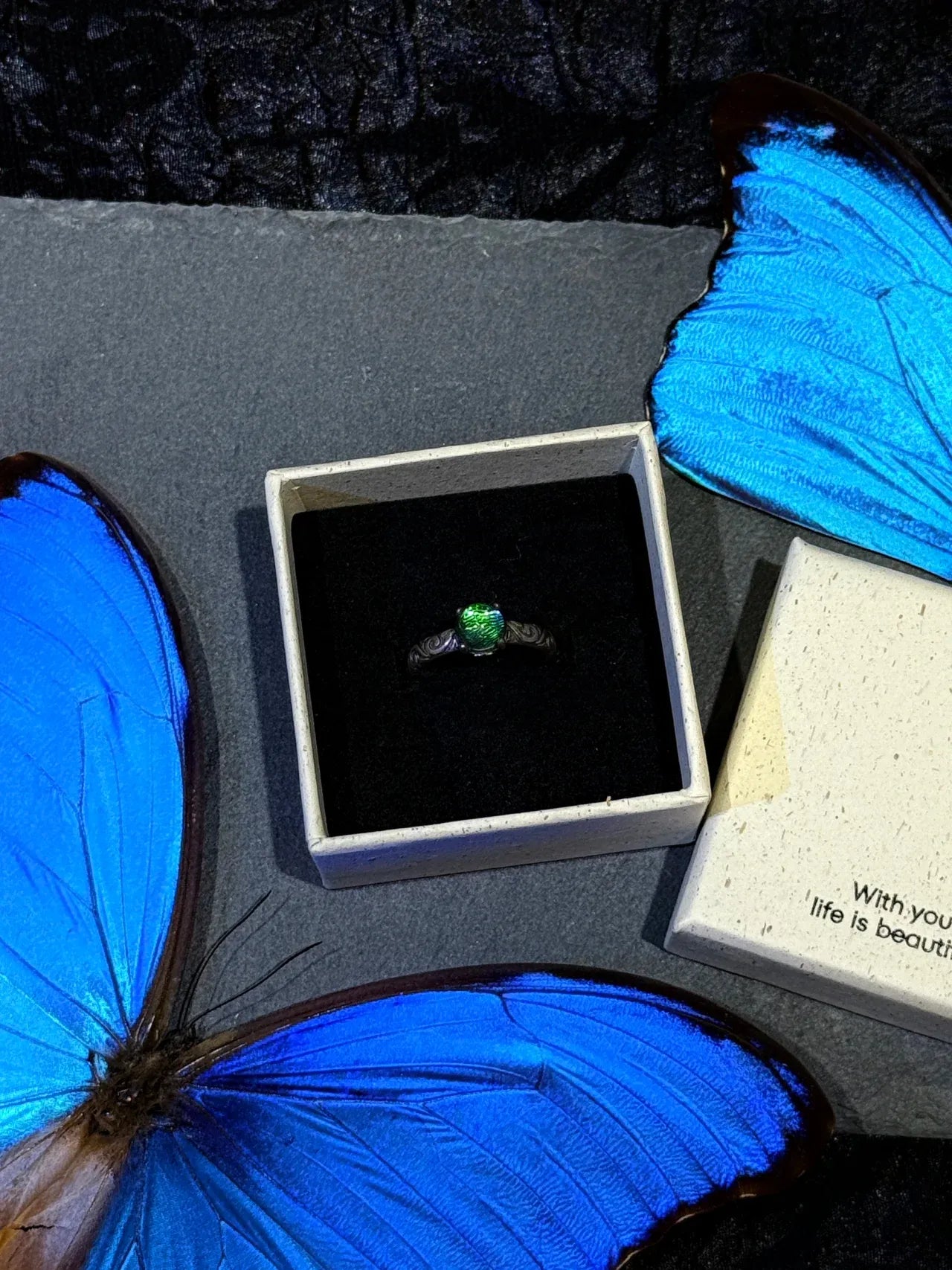 Butterfly Wing Specimen Ring | Handmade Nature-Inspired Jewelry (Multiple Styles) Style 14