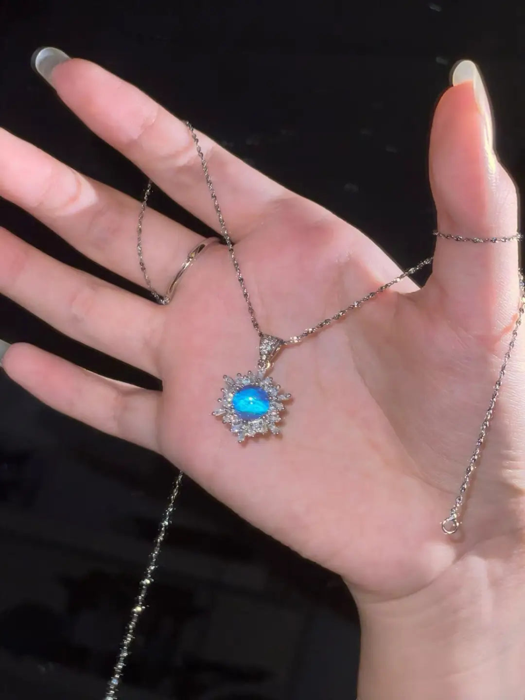 Blue Morpho Butterfly Wing Pendant Necklace snowflake