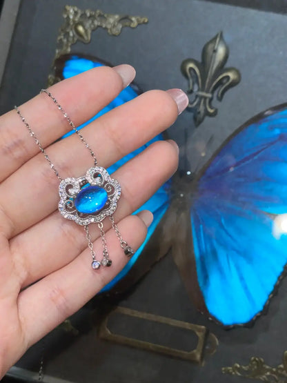Blue Morpho Butterfly Wing Pendant Necklace safety lock