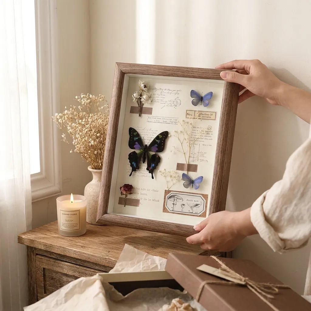 Handcrafted Butterfly & Floral Specimen Frame - Unique Nature Specimen Gift
