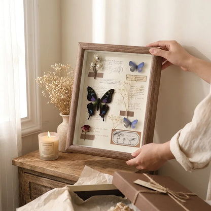 Handcrafted Butterfly & Floral Specimen Frame - Unique Nature Specimen Gift