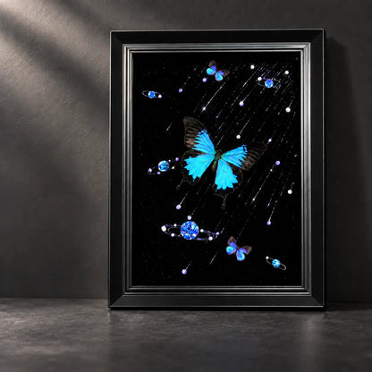 Celestial Blue Butterfly Frame – Galaxy-Inspired Butterfly Art