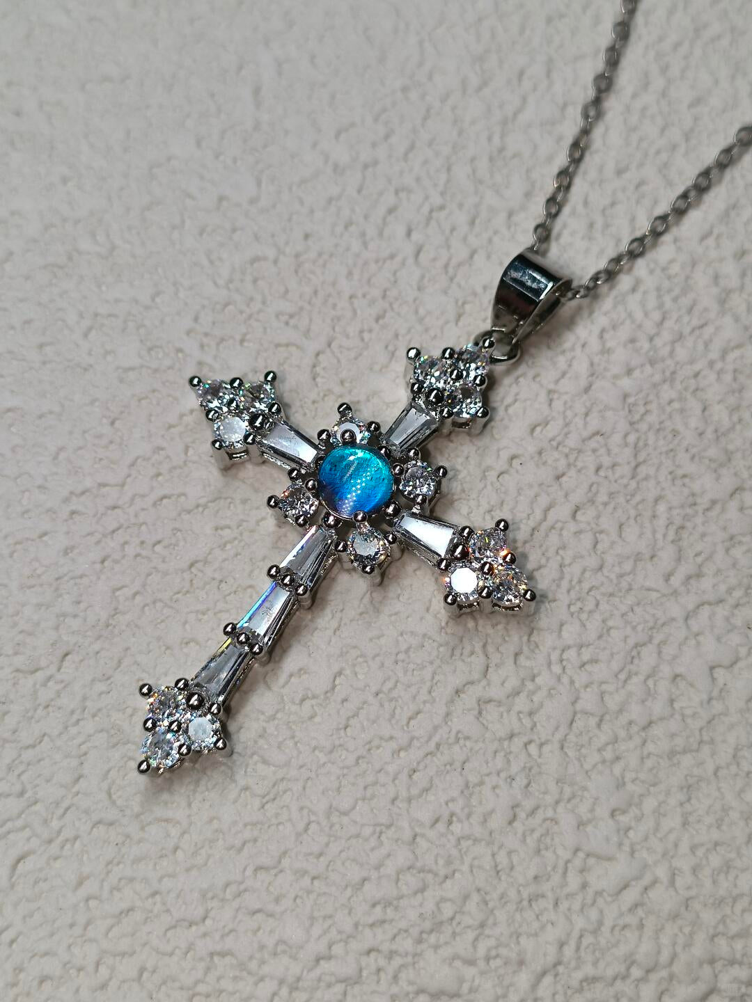 Blue Morpho Butterfly Wing Pendant Necklace cross