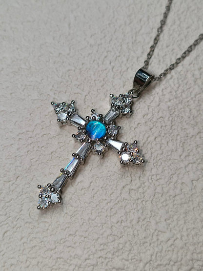 Blue Morpho Butterfly Wing Pendant Necklace cross