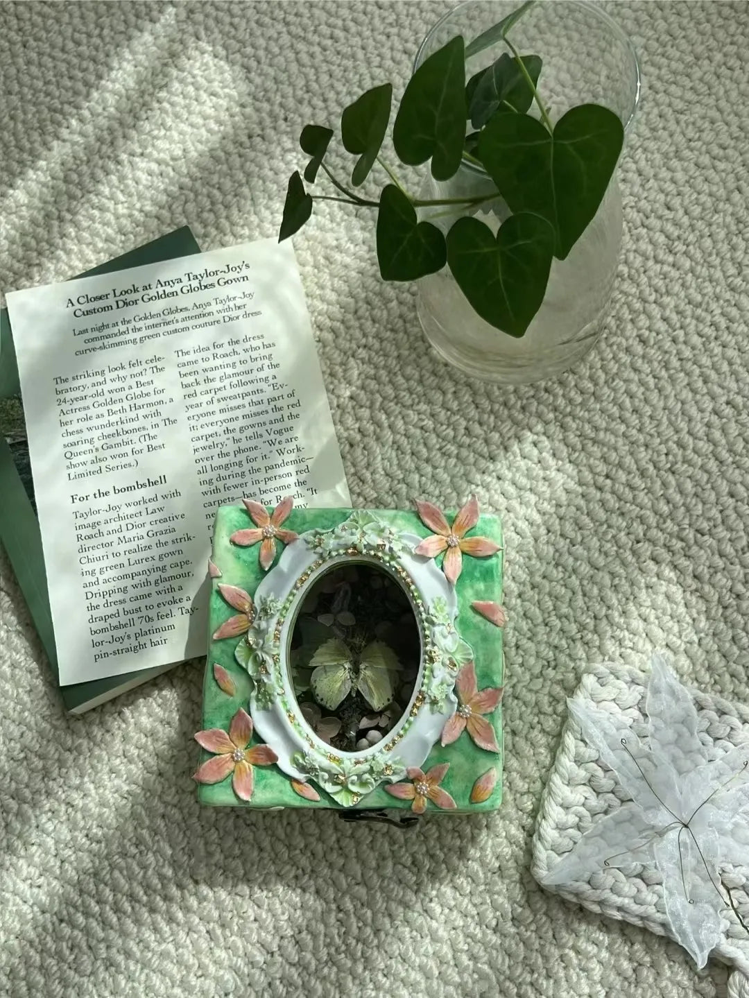 Enchanted Green Butterfly Garden Keepsake Box
