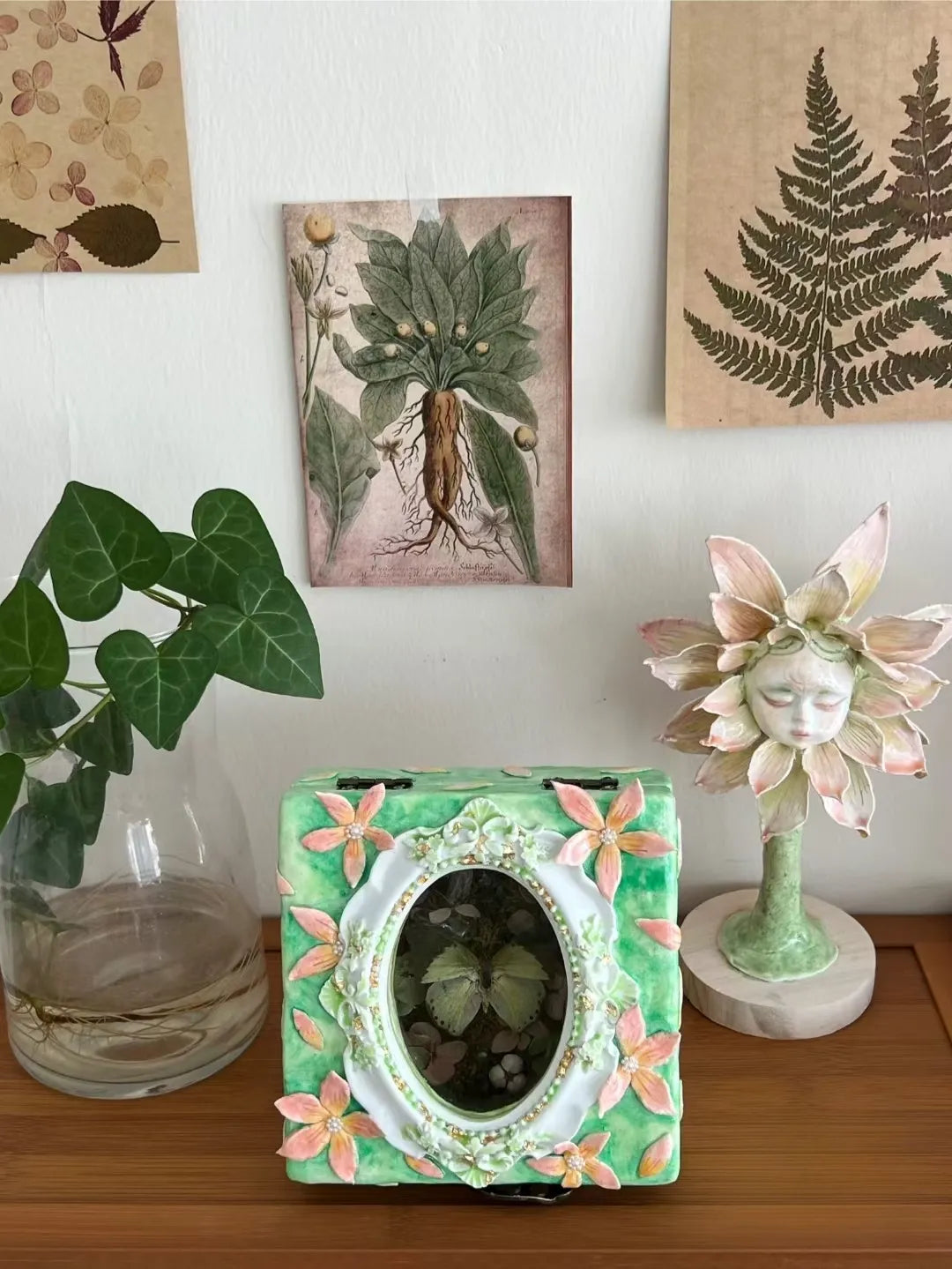 Enchanted Green Butterfly Garden Keepsake Box