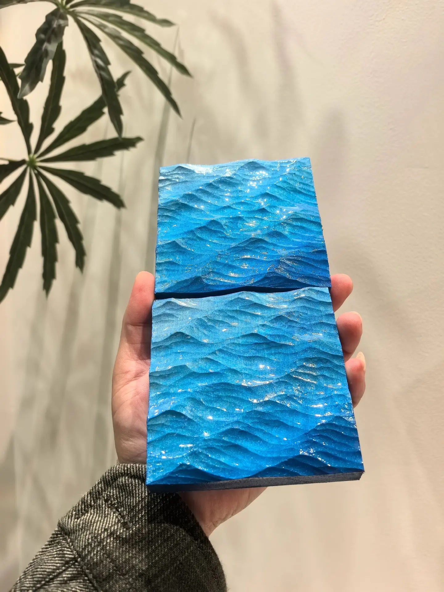 Hand-Carved Basswood Ocean Wave Art – Handmade Wooden Decorative Sculpture(100% Handmade)