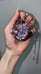 Vintage Silver Hollow Pocket Watch - Blue Butterfly & Floral Pendant Necklace